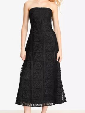 Strapless Black Lace Midi Dress